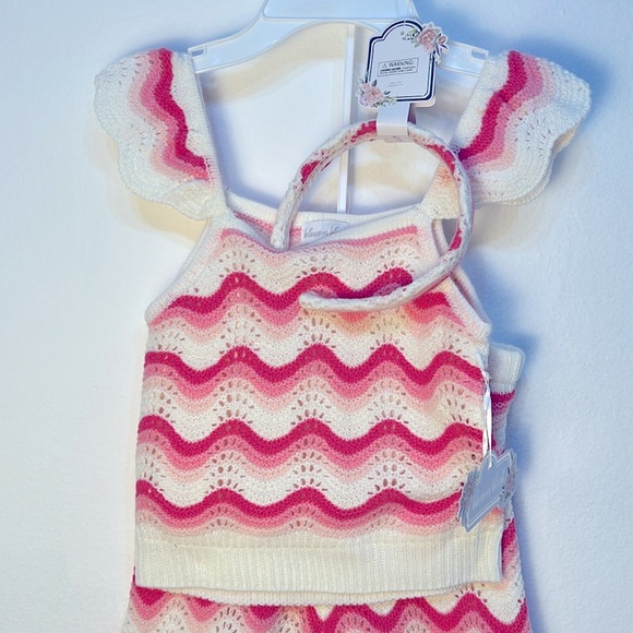Girls Ruffled Tank Top & Crochet Shorts Pink and White Zigzag Set size 6 - Picture 5 of 7